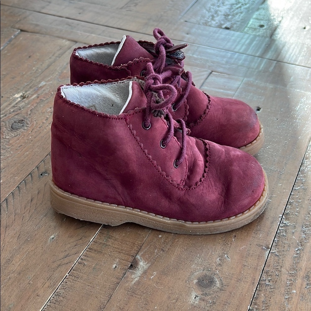 Jacadi burgundy suede lace up ankle boots